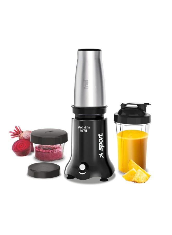 فيديم Vidiem VITA Sport 500 W Personal Blender/Mixer/Grinder/Smoothie Maker | 22000 RPM Aria CoolTec Motor | 3 Jars (600 ml SS Flask, 500 ml + 250 ml jar) For Gym/Travel/Kitchen Needs | 3 Year Warranty - Image 1